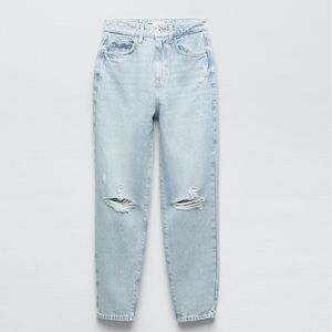 Zara Ripped Mom Fit Jeans Light Blue- Ref 6164/ 167